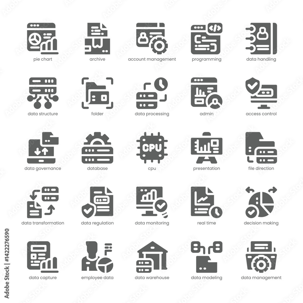 Data Management Icon pack for your website, mobile, presentation, and logo design. Data Management Icon solid design. Vector graphics illustration and editable stroke. Data Management Icon pack for your website, mobile, presentation, and logo design. Data Management Icon solid design. Vector graphics illustration and editable stroke.