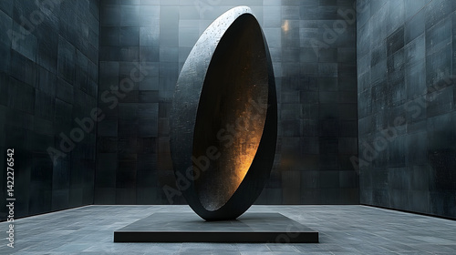 Obraz na płótnie Mysterious sculpture lit by spotlight against a dark grey black wall textured background w salonie