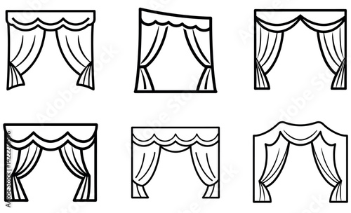 Theater Curtain Vector Icons Set – Hand-Drawn Stage Drapes and Window Treatment Illustrations