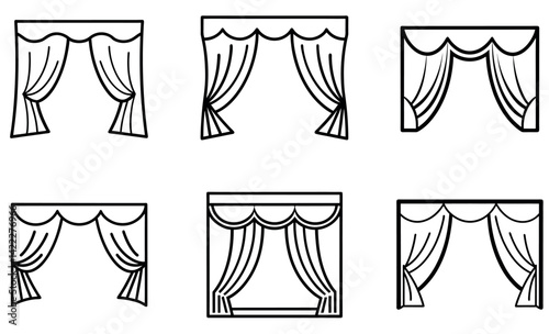 Theater Curtain Vector Icons Set – Hand-Drawn Stage Drapes and Window Treatment Illustrations
