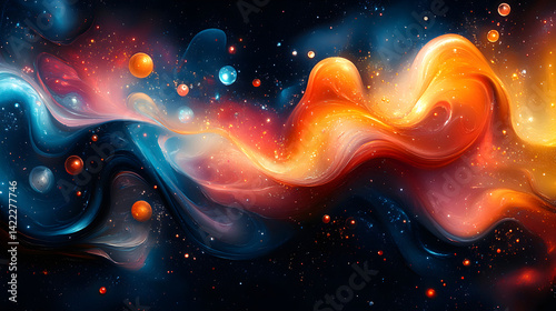 Obraz na płótnie Vibrant abstract design featuring swirling shapes and colorful circles on a dark background w salonie