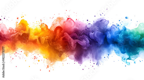 Obraz na płótnie Vibrant abstract watercolor splashes in rainbow colors, blending and bursting across a white canvas w salonie