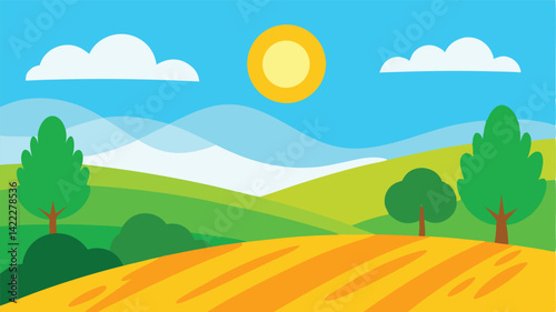 field of sunflowers under sun landscape background