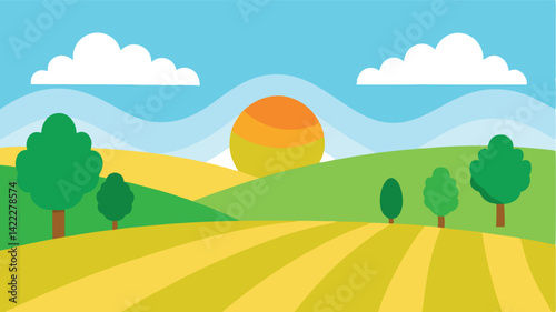 flat art hilltop view landscape background