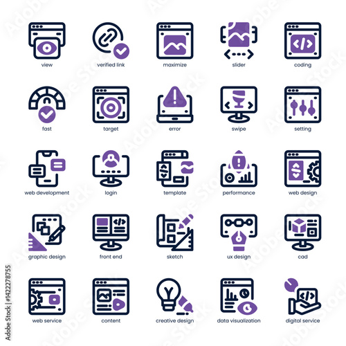 Responsive Website Icon pack for your website, mobile, presentation, and logo design. Responsive Website Icon dual tone design. Vector graphics illustration and editable stroke.