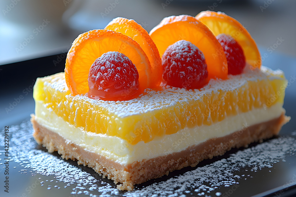 Tangy key lime pie with graham cracker crust and bright citrus color accents