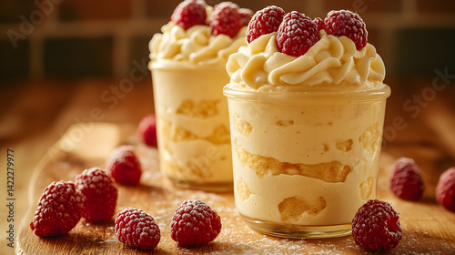 Obraz na płótnie Pudding parfaits with layers of vanilla pudding and fresh berries in glass jar w salonie