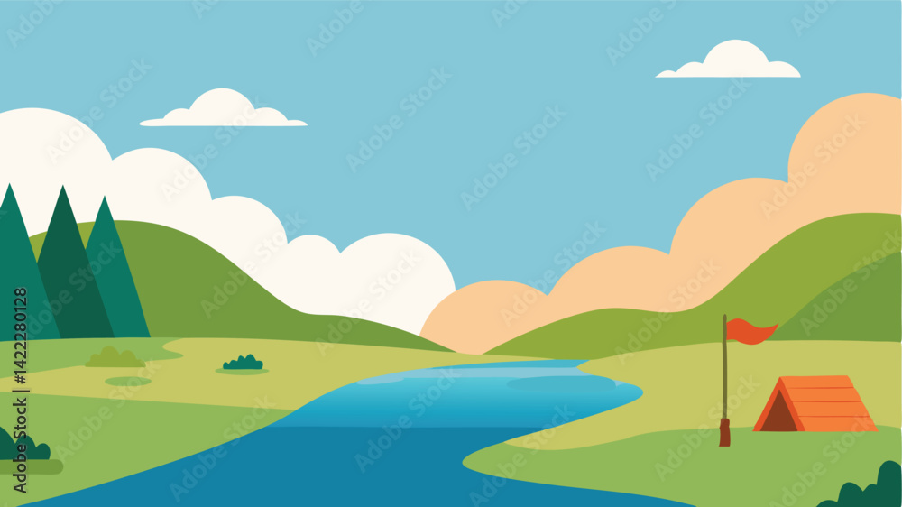 Fototapeta premium wooden bridge over river landscape background
