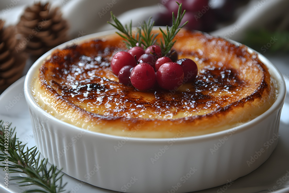 Silky crème brûlée with golden-brown crust and soft, creamy texture on elegant table