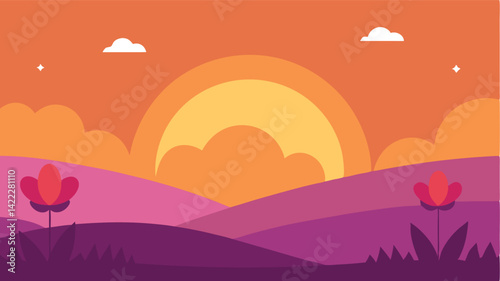 sunset picnic in nature landscape background
