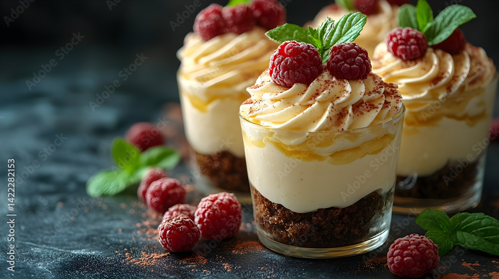 Zabaglione with creamy custard texture and rich vanilla flavor served in delicate glass