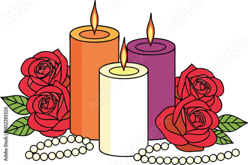 Colorful Candles with Roses and Pearls Elegant Decoration