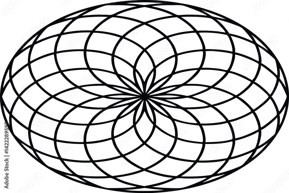 Obraz premium Geometric Flower Design, Abstract Petal Sphere, Modern Ornamental Shape, Black Outline