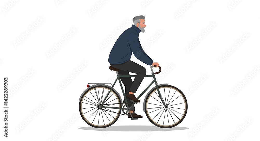 Fototapeta premium Man Rides Bicycle Vector Illustration