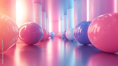 colorful balls and spheres in a row