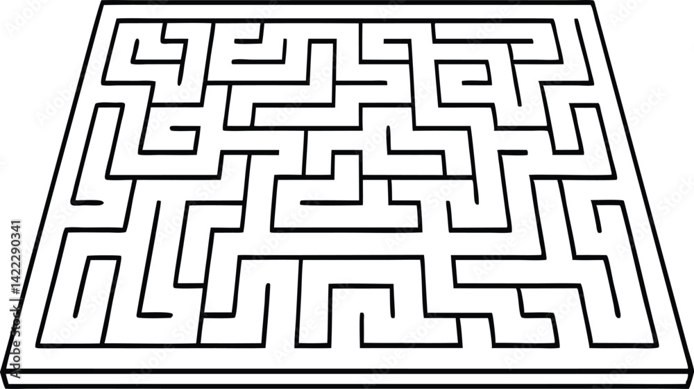 Maze Illustration, Black and White Lines, Puzzle Game, Mystery Solving Maze Illustration, Black and White Lines, Puzzle Game, Mystery Solving