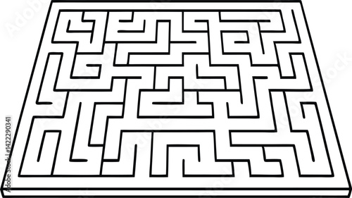 Maze Illustration, Black and White Lines, Puzzle Game, Mystery Solving