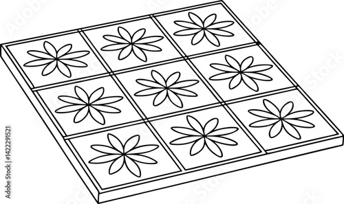 Flower Pattern Tile Set Isolated with Black Outline and Transparent Background