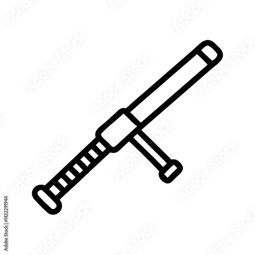 Rubber police baton with side handle, icon, vector