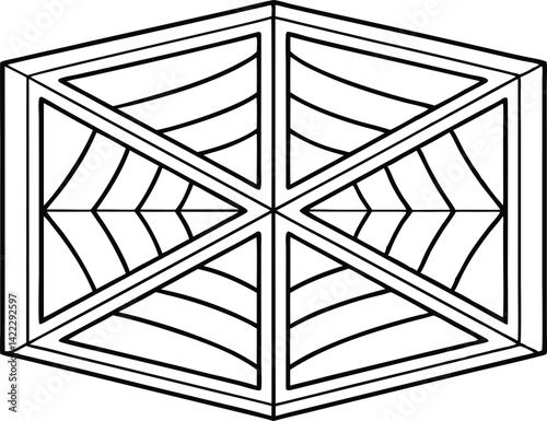 Abstract geometric figure with triangular divisions in black outline on white