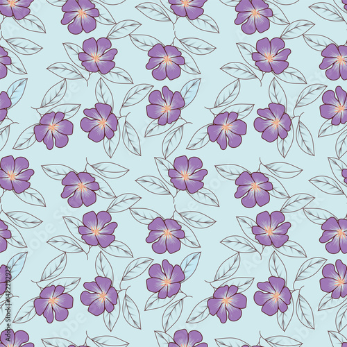 Vintage seamless floral pattern. Liberty style background of small mauve and lilac flowers. Small flowers scattered over a white background. Stock for printing on surfaces
