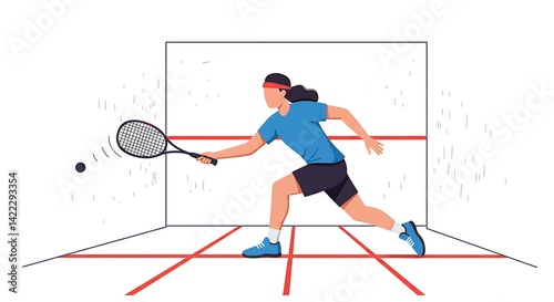 Squash Player Hitting Ball in Court