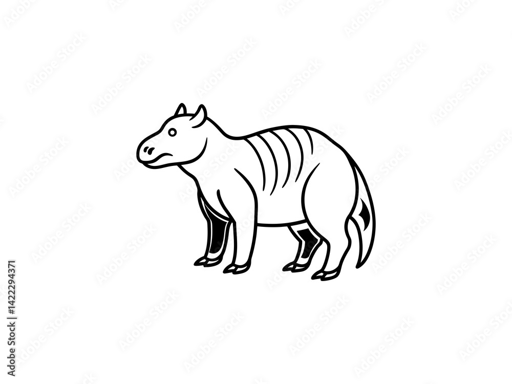 A black and white line drawing of a young Extinct Animals .