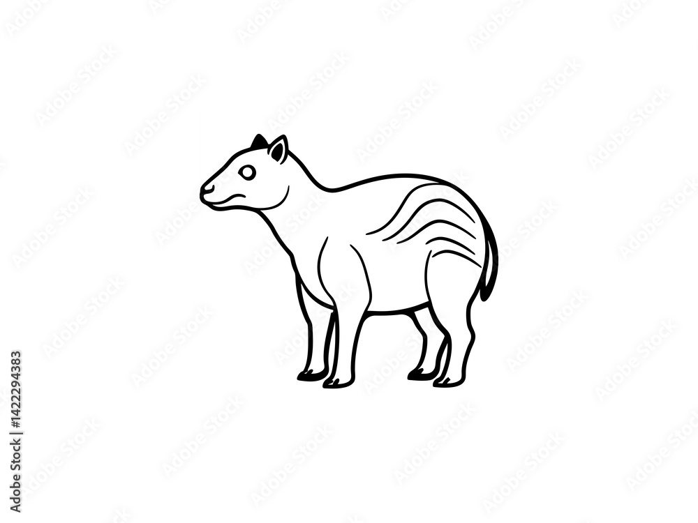 A black and white line drawing of a young Extinct Animals .