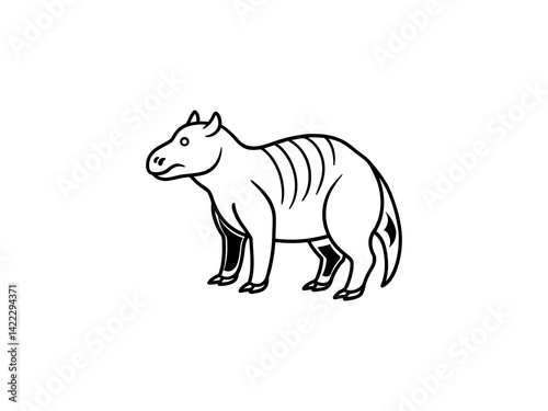 Obraz na płótnie A black and white line drawing of a young Extinct Animals . w salonie