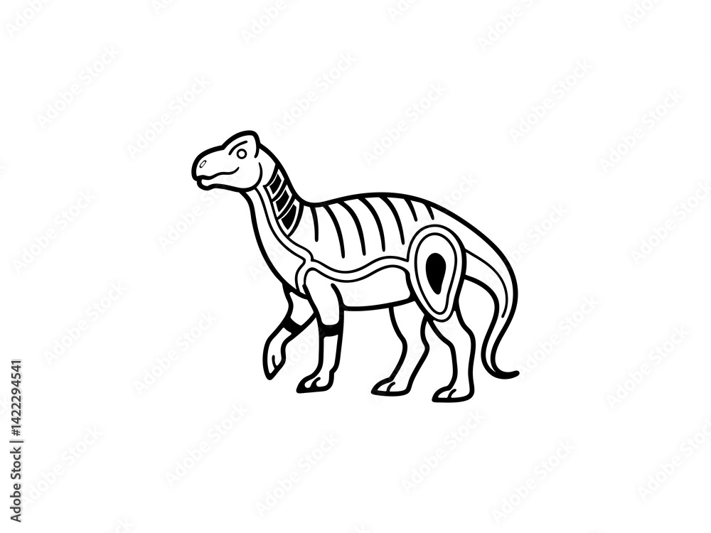 A black and white line drawing of a young Extinct Animals .