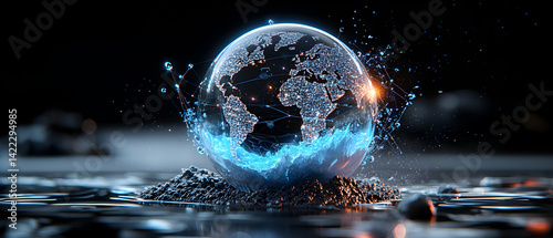 A digital globe with network connections representing global technology. Use this image for tech articles website headers or social media posts.