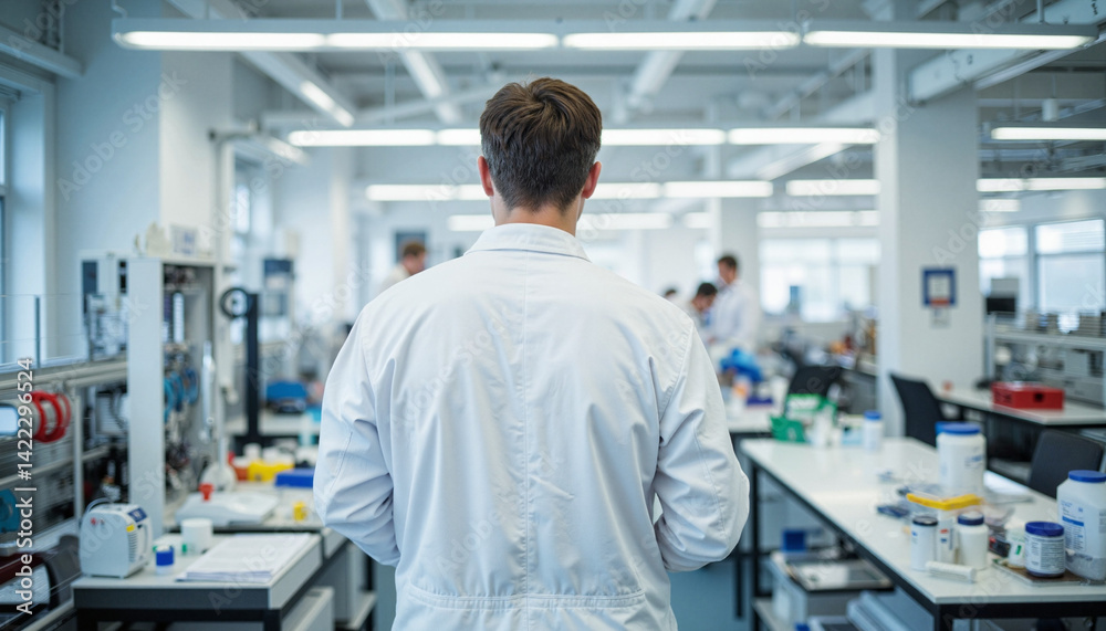 Laboratory technician working in clean room environment, sterile focus Laboratory technician working in clean room environment, sterile focus