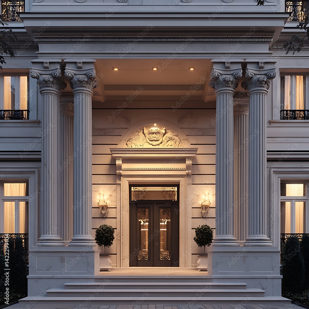 Obraz premium Grand estate home with classic design and warm lights high resolution picture