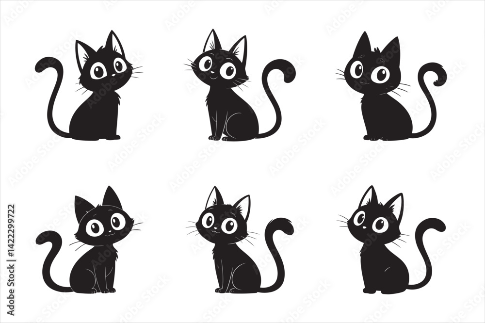 Fototapeta premium A black silhouette of cartoon cat.
