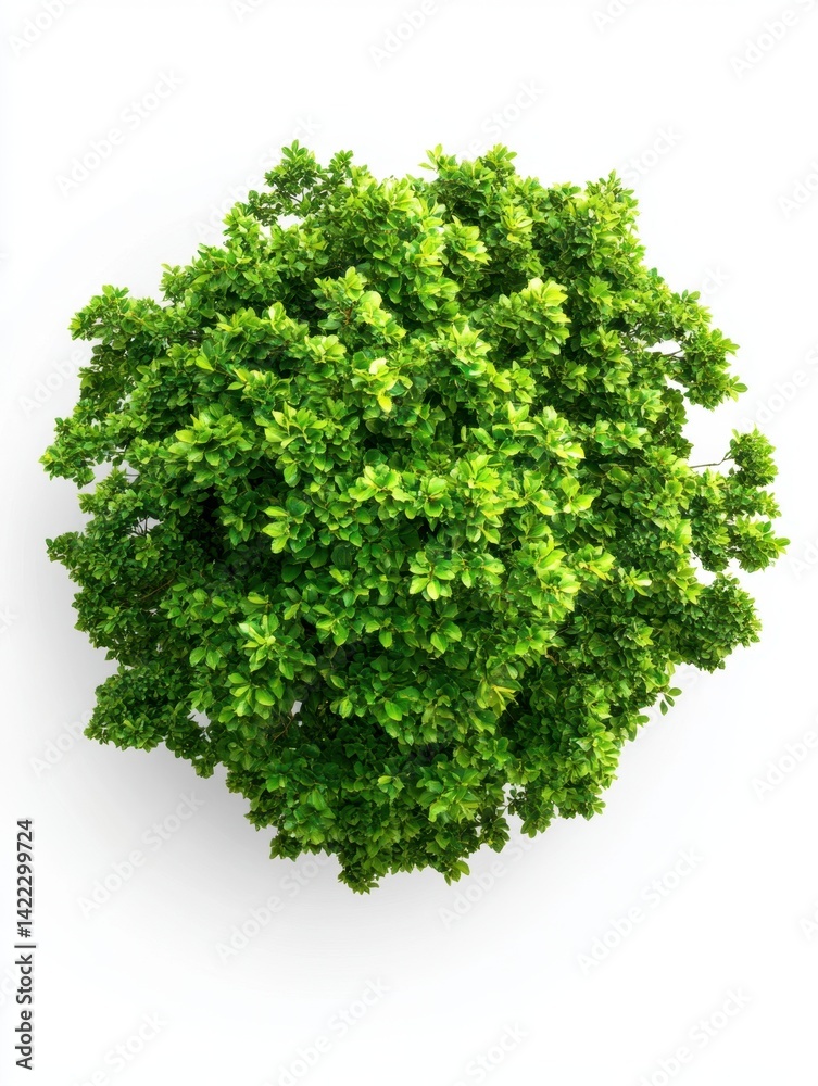 Obraz premium Lush Green Bush on White Background Overhead View Capturing Vibrant Foliage and Natural Beauty Ideal for Landscaping and Gardening Concepts