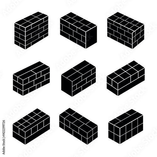 Brick Silhouette Icon Set – Labor Day Construction Vector Bundle for Worker and Building Themes