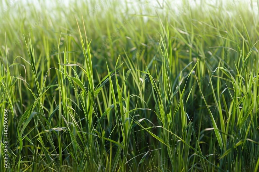 Obraz premium A close-up photograph showcasing a field of tall green grass with subtle variations in height and density, Subtle variations in height and density of the grass strands