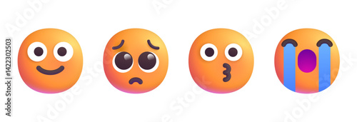 Vector emoji set featuring various smiley faces on a transparent background. Includes different moods like laughing, crying, angry, love, shocked, confused, and happy — perfect for digital use.