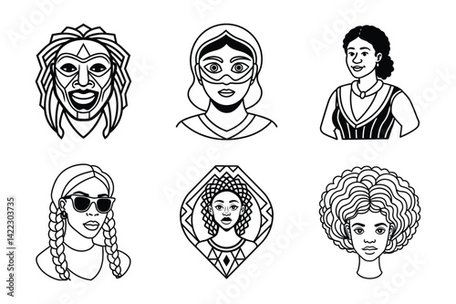 African Woman Illustration Collection Set Vector