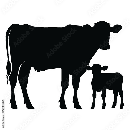 Cow and Calf Silhouette Farm Animal Graphic