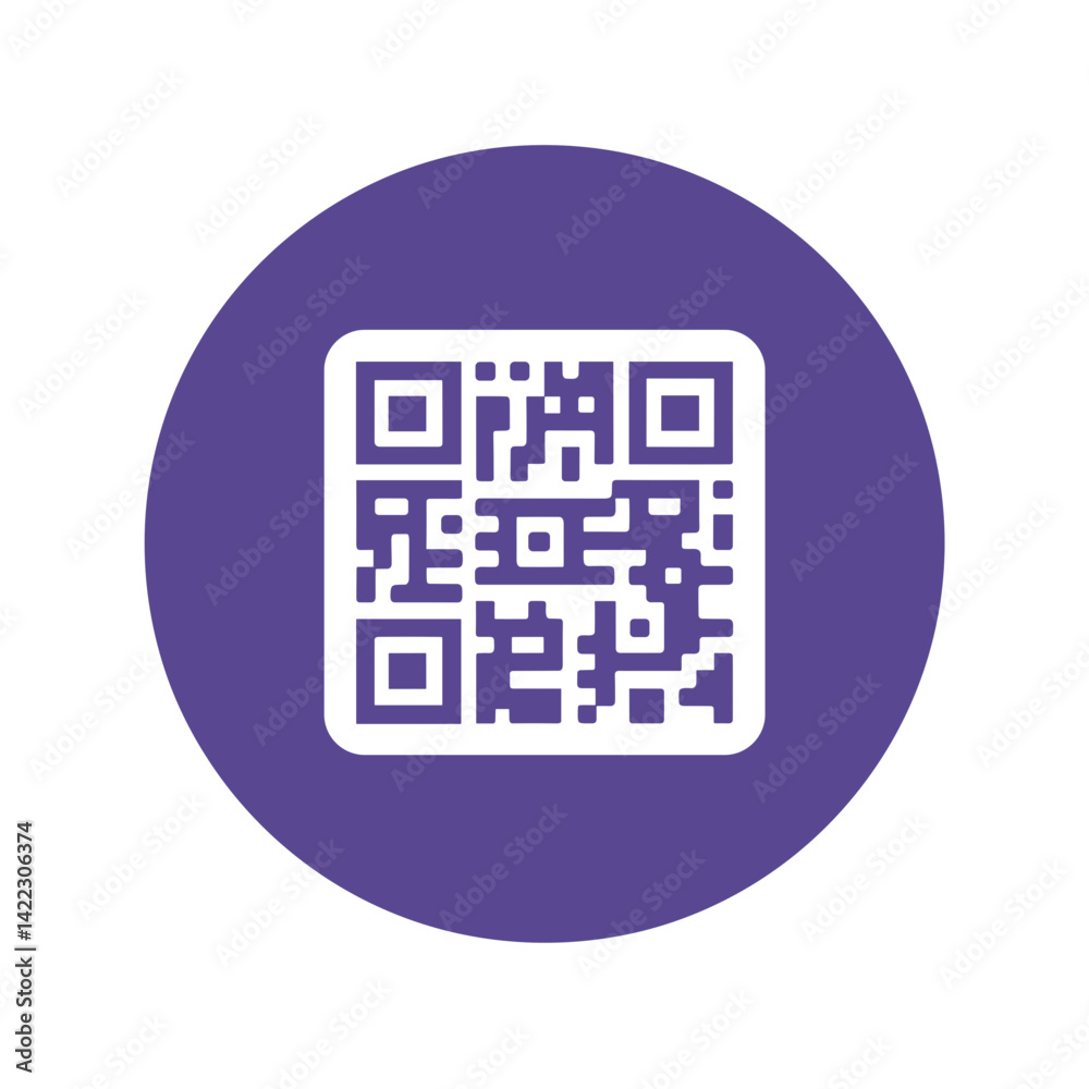 QR code icon design in a circular purple background QR code icon design in a circular purple background