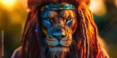  anthropomorphized Lion with dreadlocks - reggae jamaican rastafarian mane