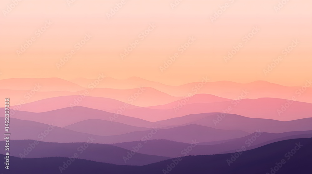 Abstract Mountain Range: A tranquil landscape of layered mountains painted in soft, harmonious hues of violet, purple, and orange, representing the calm serenity of the natural world. Abstract Mountain Range: A tranquil landscape of layered mountains painted in soft, harmonious hues of violet, purple, and orange, representing the calm serenity of the natural world.