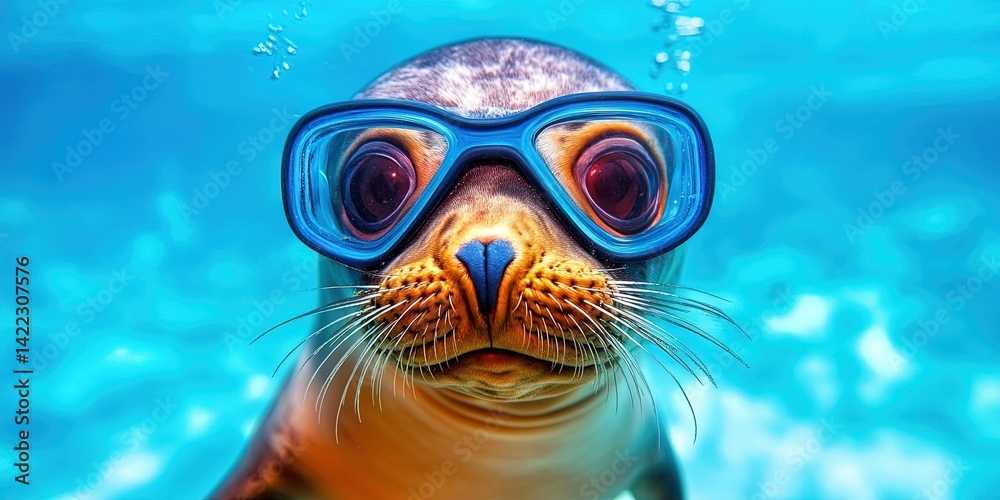 seal wearing snorkel while swimming in the ocean seal wearing snorkel while swimming in the ocean