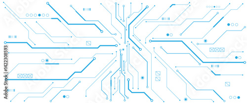Abstract CPU processor or semiconductor with Power icon with glowing pixels on technology circuit board.