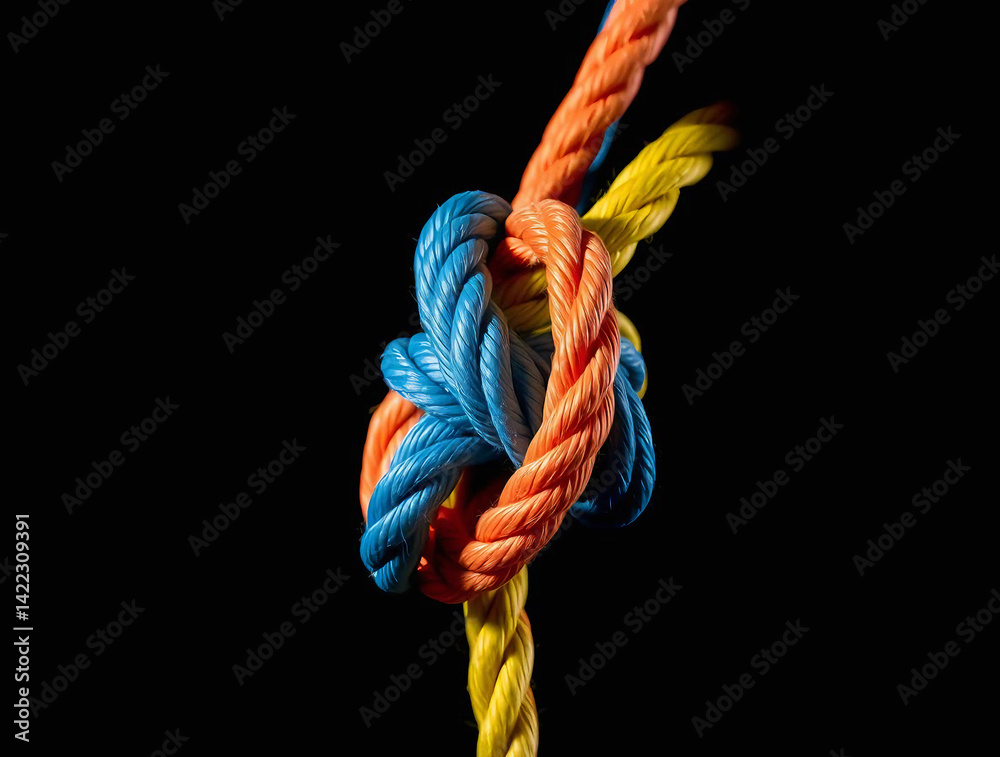 a detailed view of a climbing rope tied in a knot against a textured rock surface a detailed view of a climbing rope tied in a knot against a textured rock surface