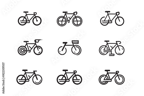 Bicycle line art icon set