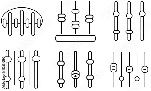 Audio Mixer Slider Vector Icons Set – Hand-Drawn Sound Control Equalizer Symbols