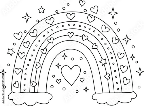 valentine day coloring page, rainbow and hearts. you can print it on standard 