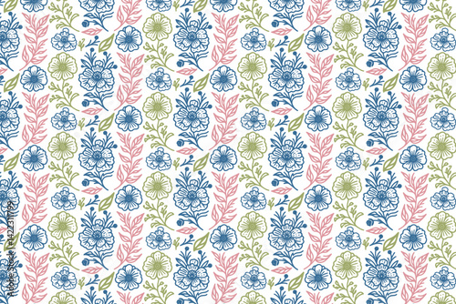 seamless line floral pattern with elegant symmetry designed for women fashion clothing wrapping and home textiles

